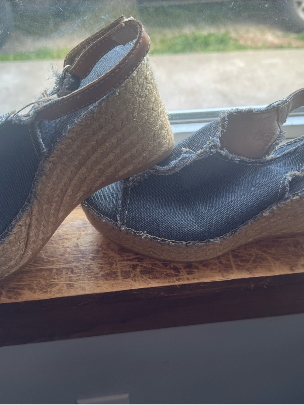 Frayed Canvas Espadrille Wedge Sandals in Black
